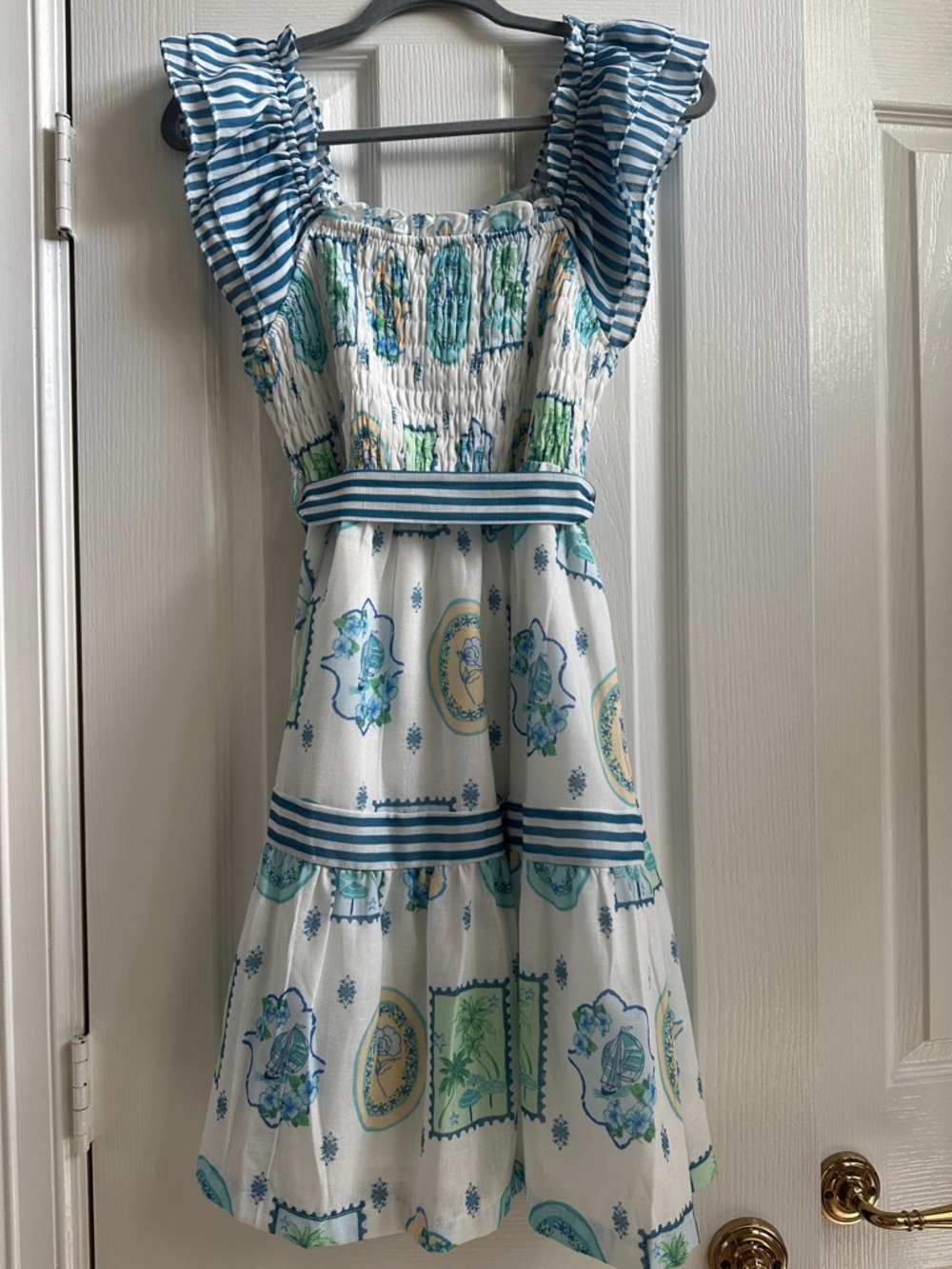 Avara boutique Blue & White Printed Ruffle Strap Summer Dress - Picture 6 of 8